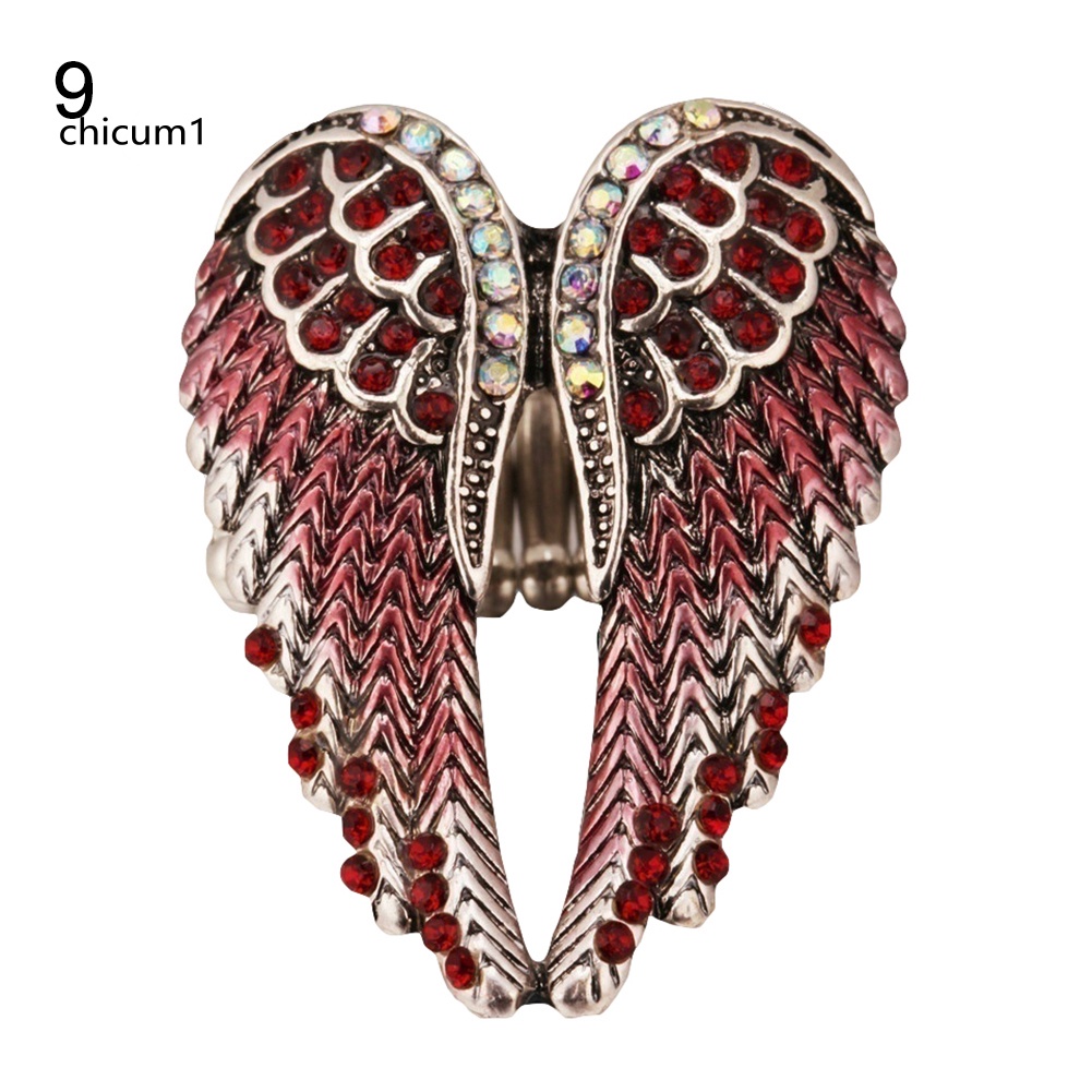 Nhẫn Mạ Bạc Hình Đôi Cánh Thiên Thần Đính Đá Nhiều Màu Thời Trang