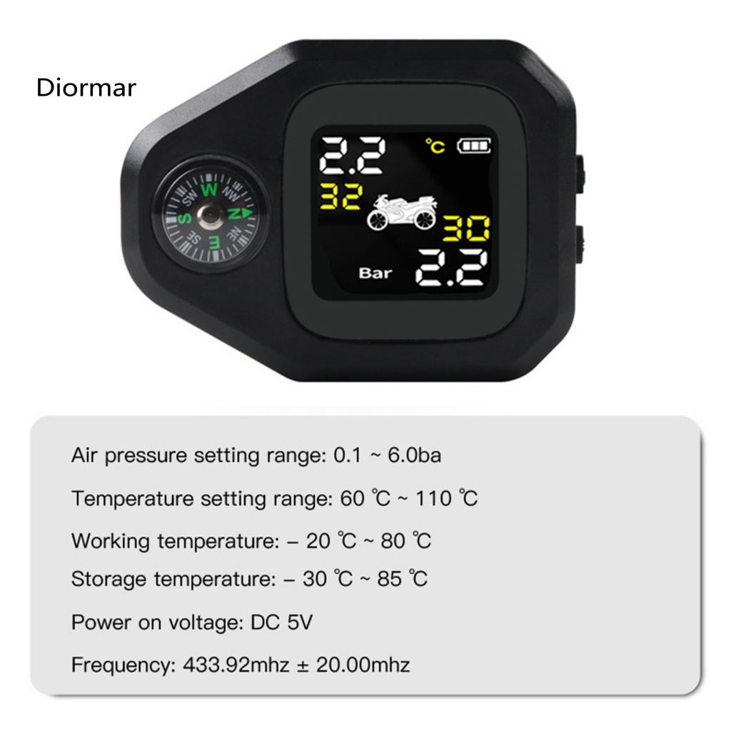 Dio Máy TPMS Với La Bàn Chống Bụi Dễ Lắp Đặt Công Suất Cao Màn Hình LCD Cảm Biến Áp Suất Cao Cho Xe Máy