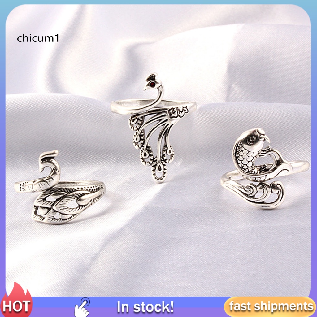 Nhẫn Đan Len Bạc Hình Chim Công Có Thể Điều Chỉnh Kích Cỡ