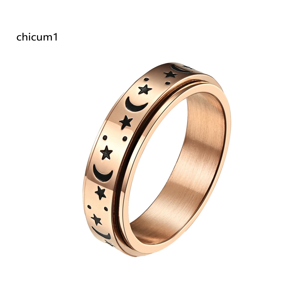 Nhẫn Cưới Unisex Mặt Trăng Và Ngôi Sao Xoay Được