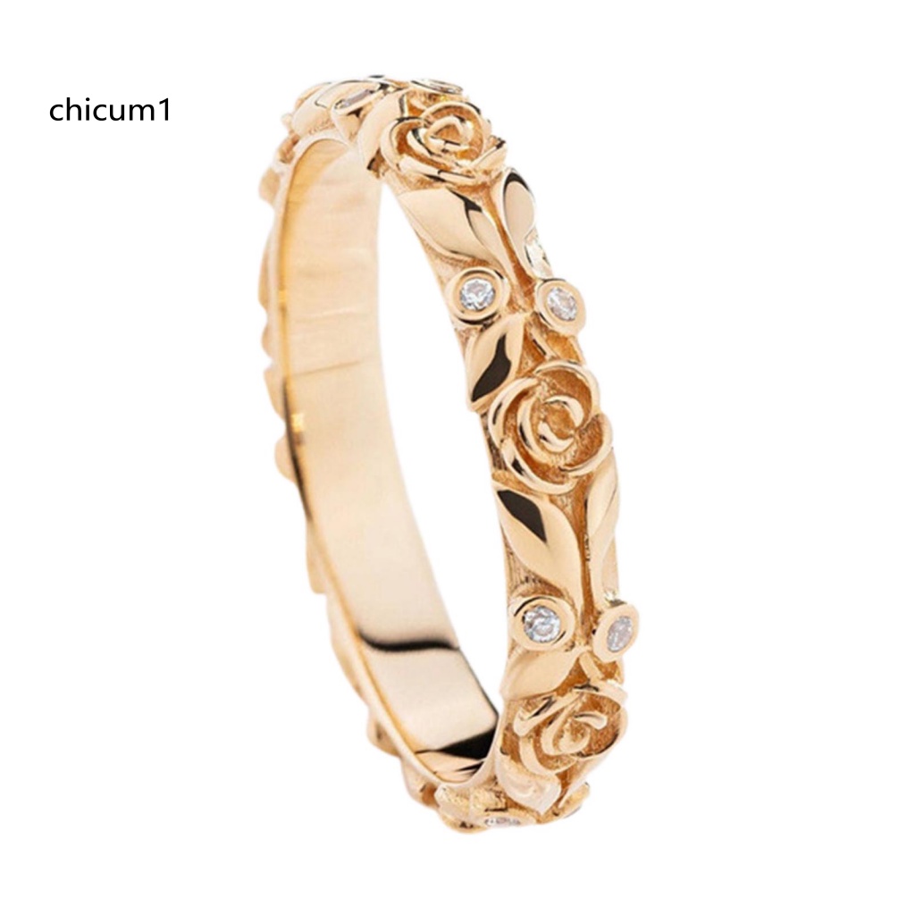 Nhẫn Cưới Đính Đá Hình Hoa Hồng Lấp Lánh Cho Nữ