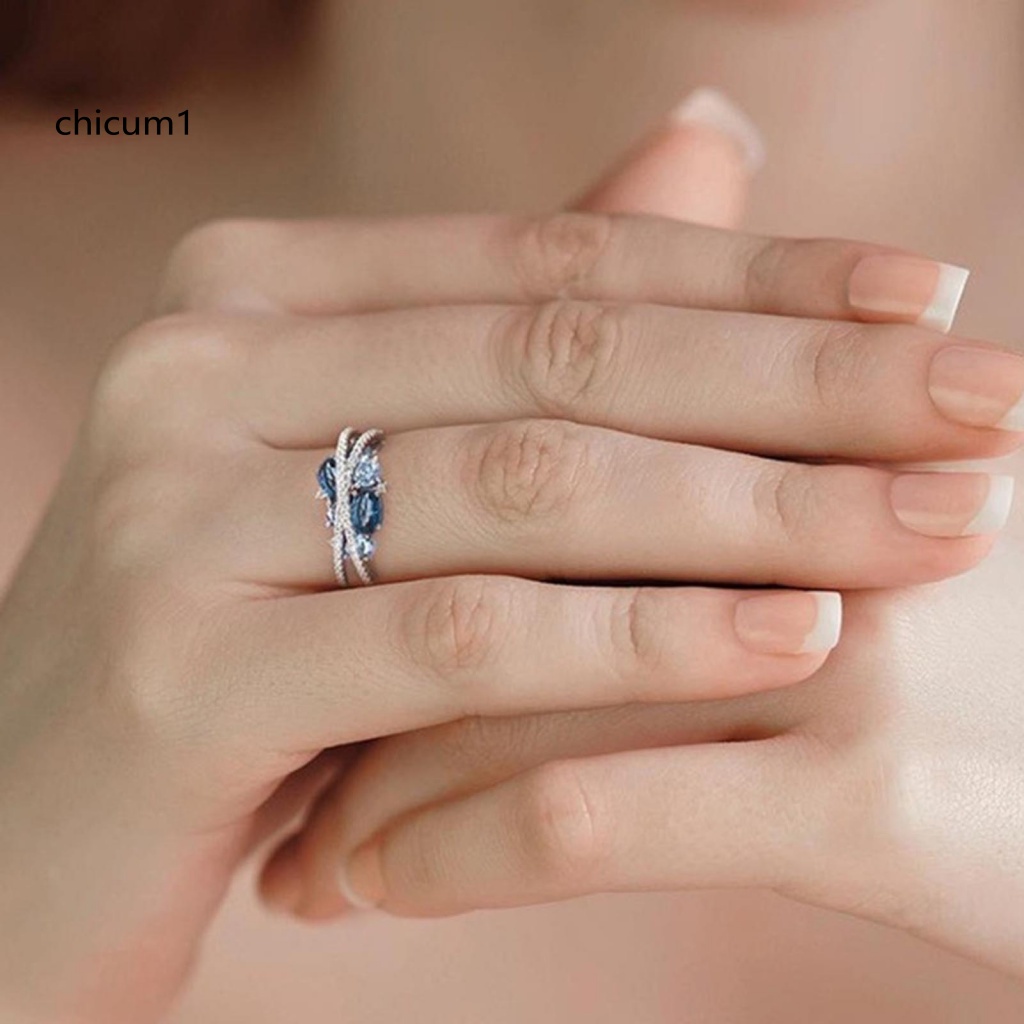 Nhẫn CC Hình Chữ X Đính Đá Zirconia Sáng Bóng Phong Cách Vintage Dành Cho Nữ Mặc Hàng Ngày