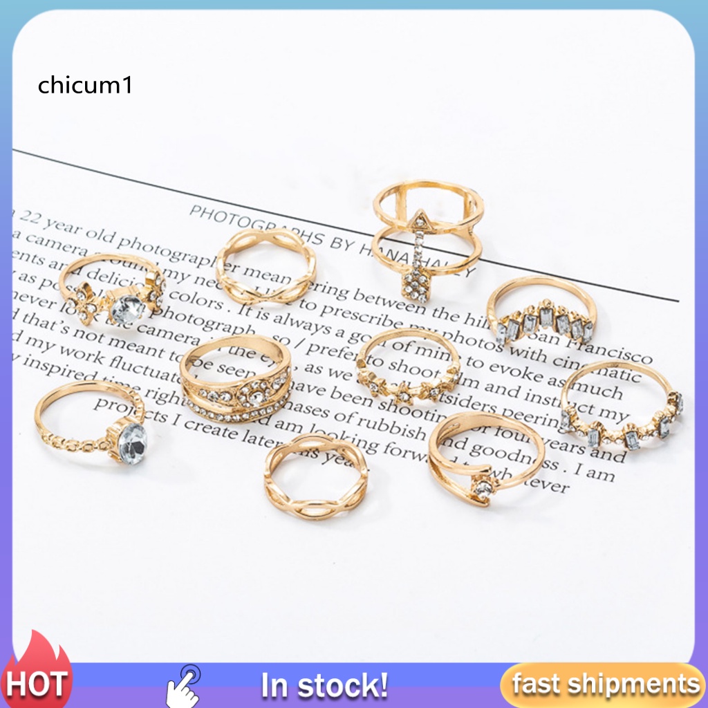Set 10 Nhẫn Đính Đá Phong Cách Bohemian