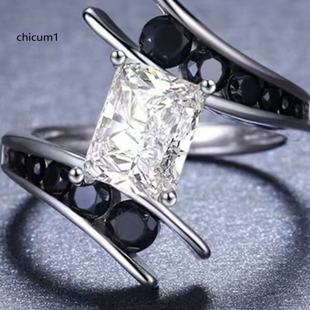 Nhẫn Xoắn Ốc Đính Đá Zircon Hình Vuông Màu Đen Thời Trang Cho Nữ