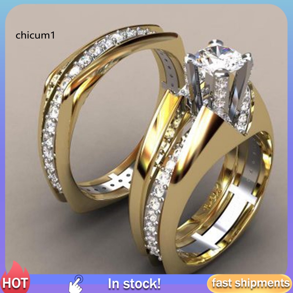 Set 2 Nhẫn Đính Hôn Mạ Vàng Hai Màu Sắc Lấp Lánh Dành Cho Nữ