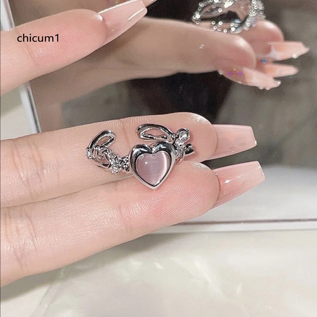 Nhẫn Hở Đính Đá Opal Nhân Tạo Hình Trái Tim Cho Nữ