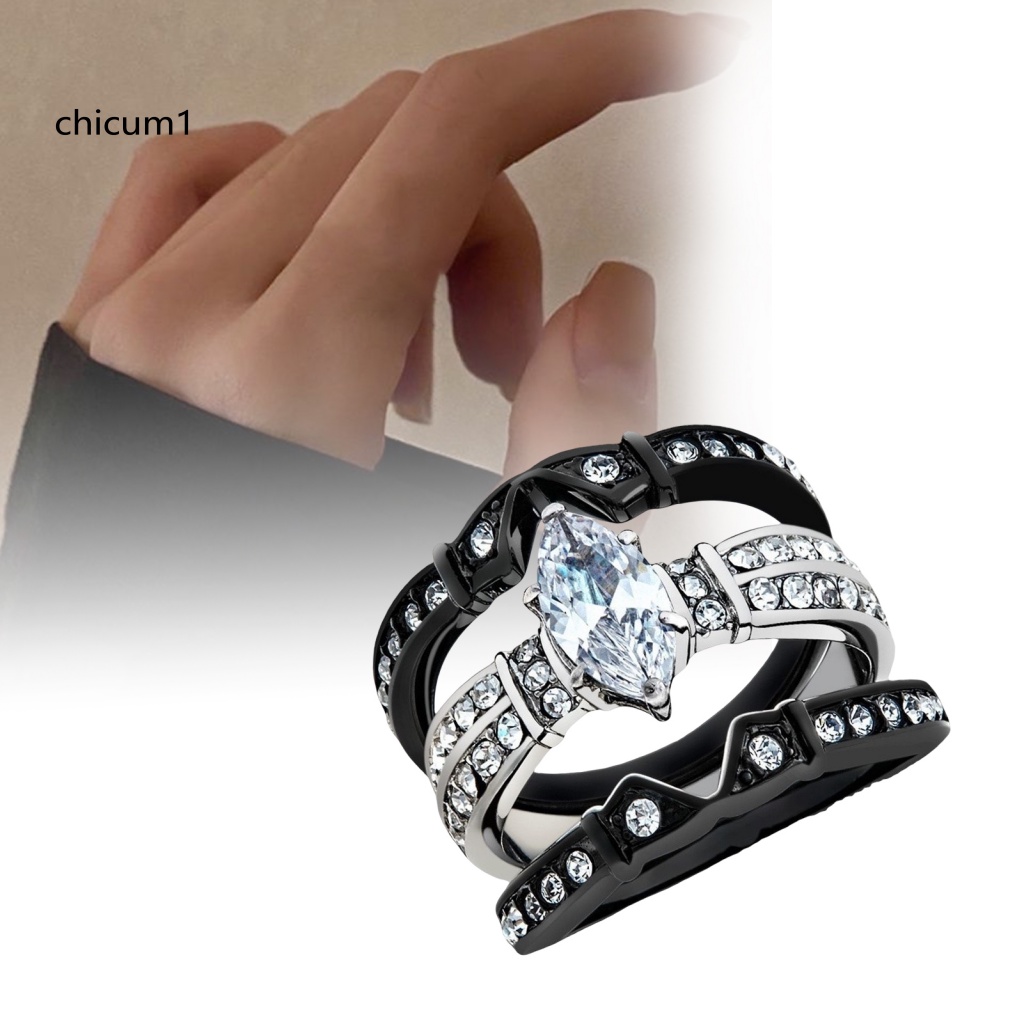 Set 3 Nhẫn Mạ Bạch Kim Đính Đá Ba Lớp Sang Trọng Cho Nữ