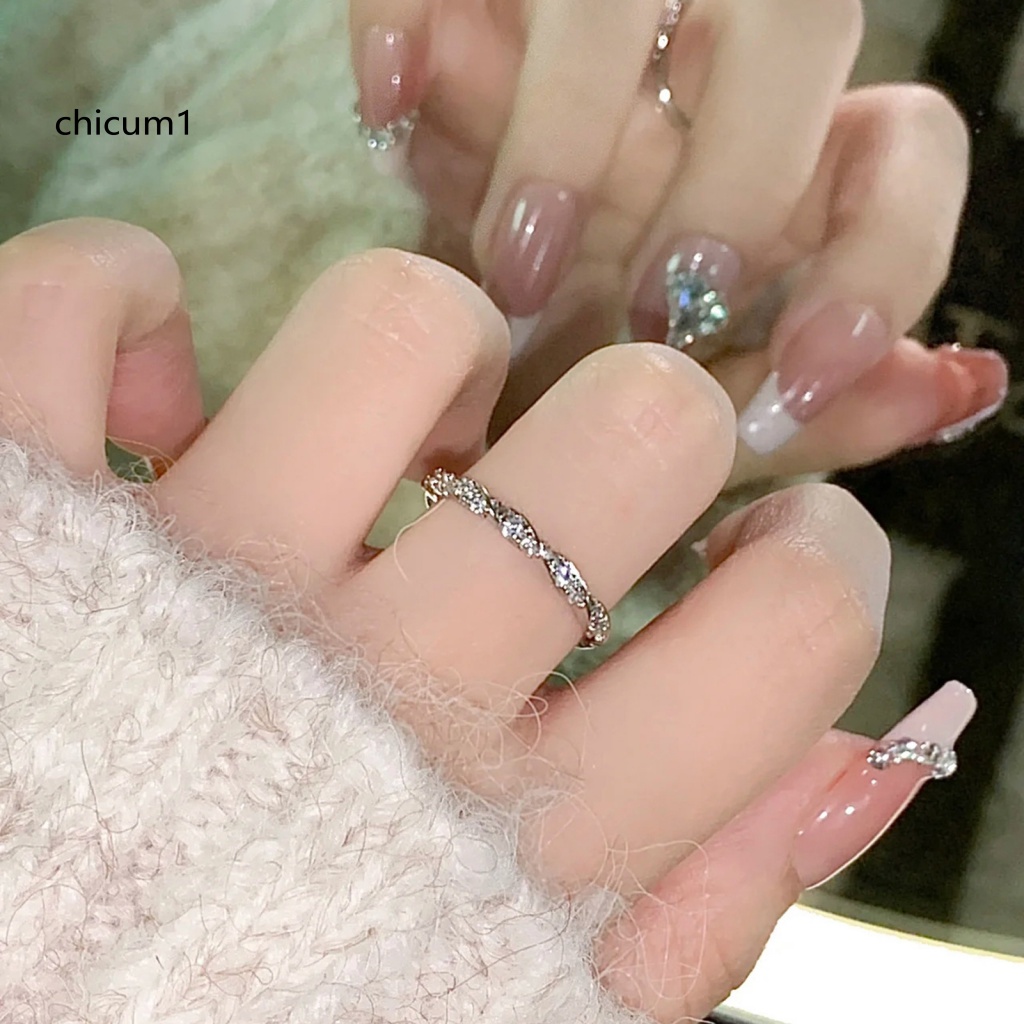 Nhẫn Đồng Đính Đá Lấp Lánh Có Thể Điều Chỉnh Thời Trang Mặc Hàng Ngày