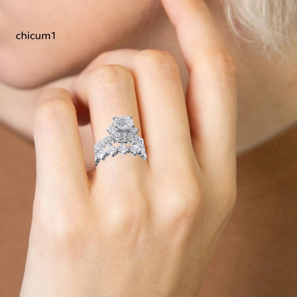 Set 2 Nhẫn Cưới Mạ Điện Đính Đá Lấp Lánh Sang Trọng