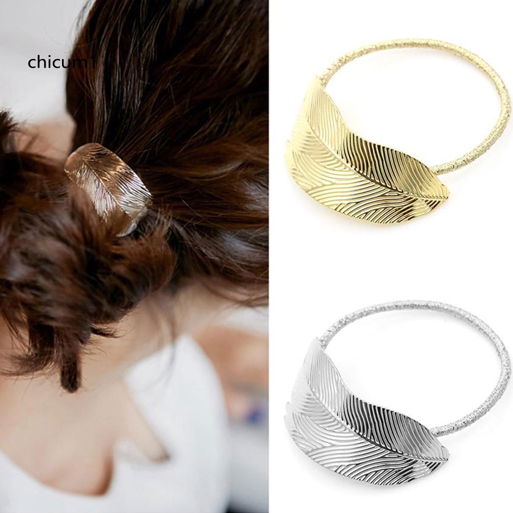 Dây Cột Tóc Đuôi Ngựa Co Giãn Hình Chiếc Lá Hợp Kim Thời Trang Cho Nữ