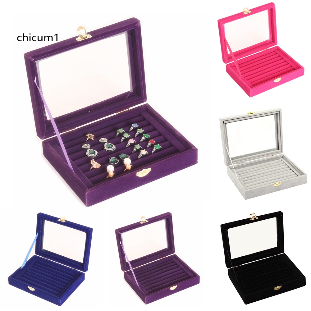 Hộp Đựng Trang Sức Bằng Nhung CC Có Nắp Kính Tiện Dụng