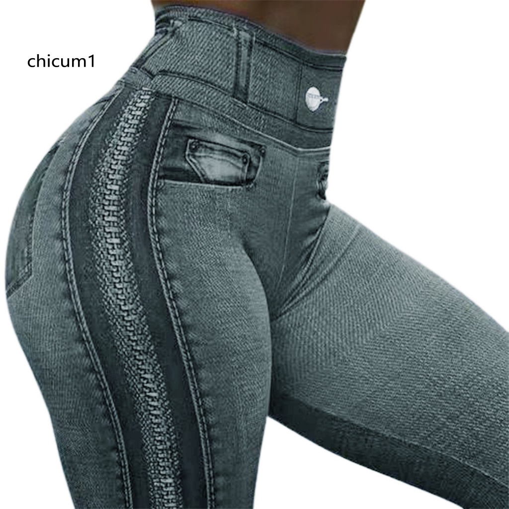 Quần Legging Giả Jean Có Túi Nâng Hông Lưng Cao Co Giãn Dành Cho Nữ