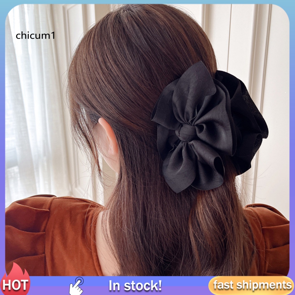 Kẹp Tóc Càng Cua Đính Nơ Lớn Màu Trơn Hai Lớp Chống Trượt Có Răng Lược Siêu Nhẹ Cho Nữ