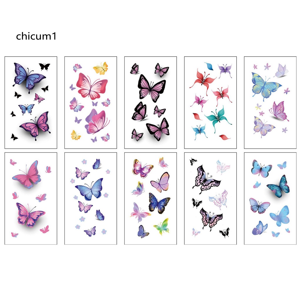 Set 10 Hình Xăm Dán Tạm Thời Chống Nước Tạo Hiệu Ứng 3D Dễ Thương