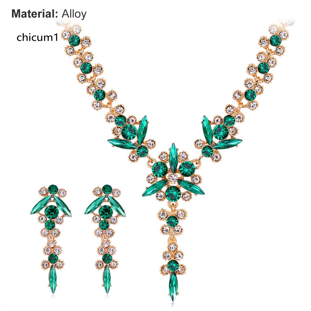Set 1 Bộ Vòng cổ + Bông Tai Mạ Điện Đính Đá Hình Hoa Có Thể Điều Chỉnh Kích Thước Dành Cho Cô Dâu CC 1
