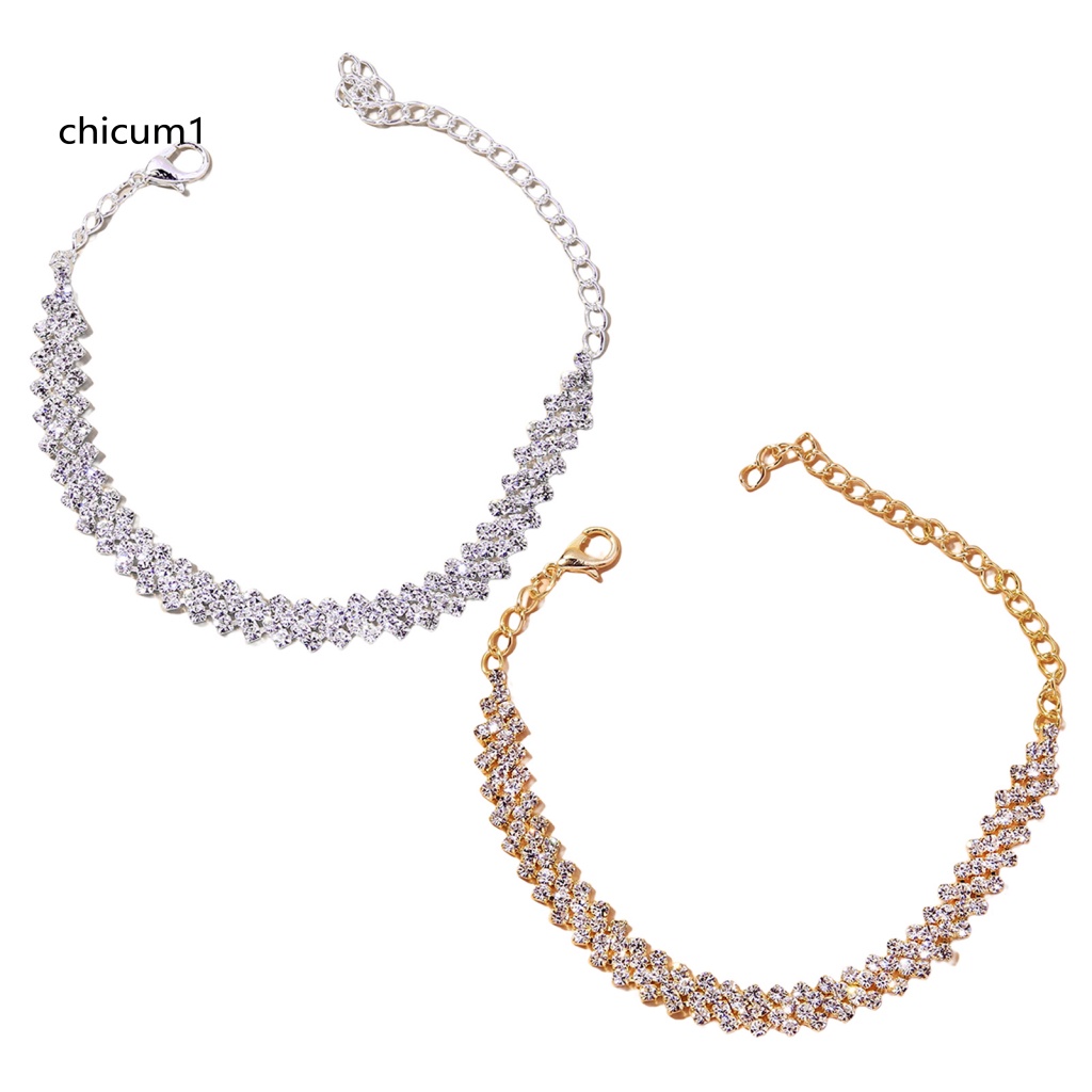 1 Lắc Chân Dây Xích Co Giãn Đính Đá Lấp Lánh Có Thể Điều Chỉnh Trang Trí Thời Trang Dành Cho Nữ