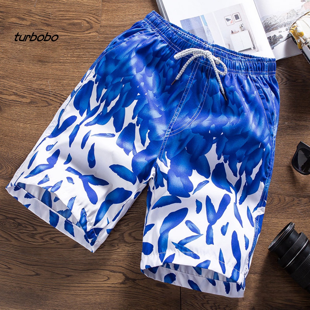 Turbobo Quần Đùi Đi Biển Dáng Rộng Eo Co Giãn In Hình Lông Vũ Nhiều Màu Sắc