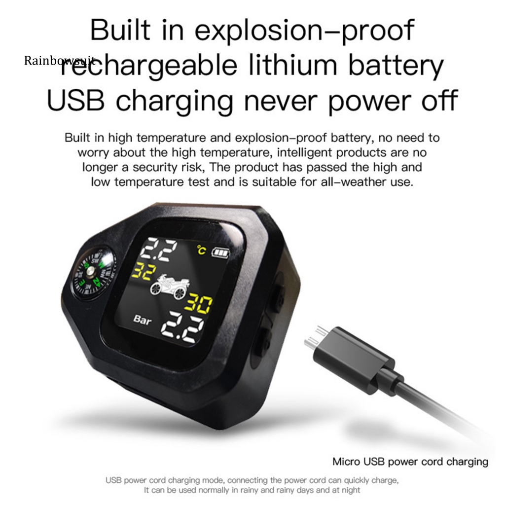 Bộ Cảm Biến Áp Suất Lốp Xe Máy TPMS Có La Bàn Chống Bụi Chịu Nhiệt Độ Cao Với Màn Hình LCD