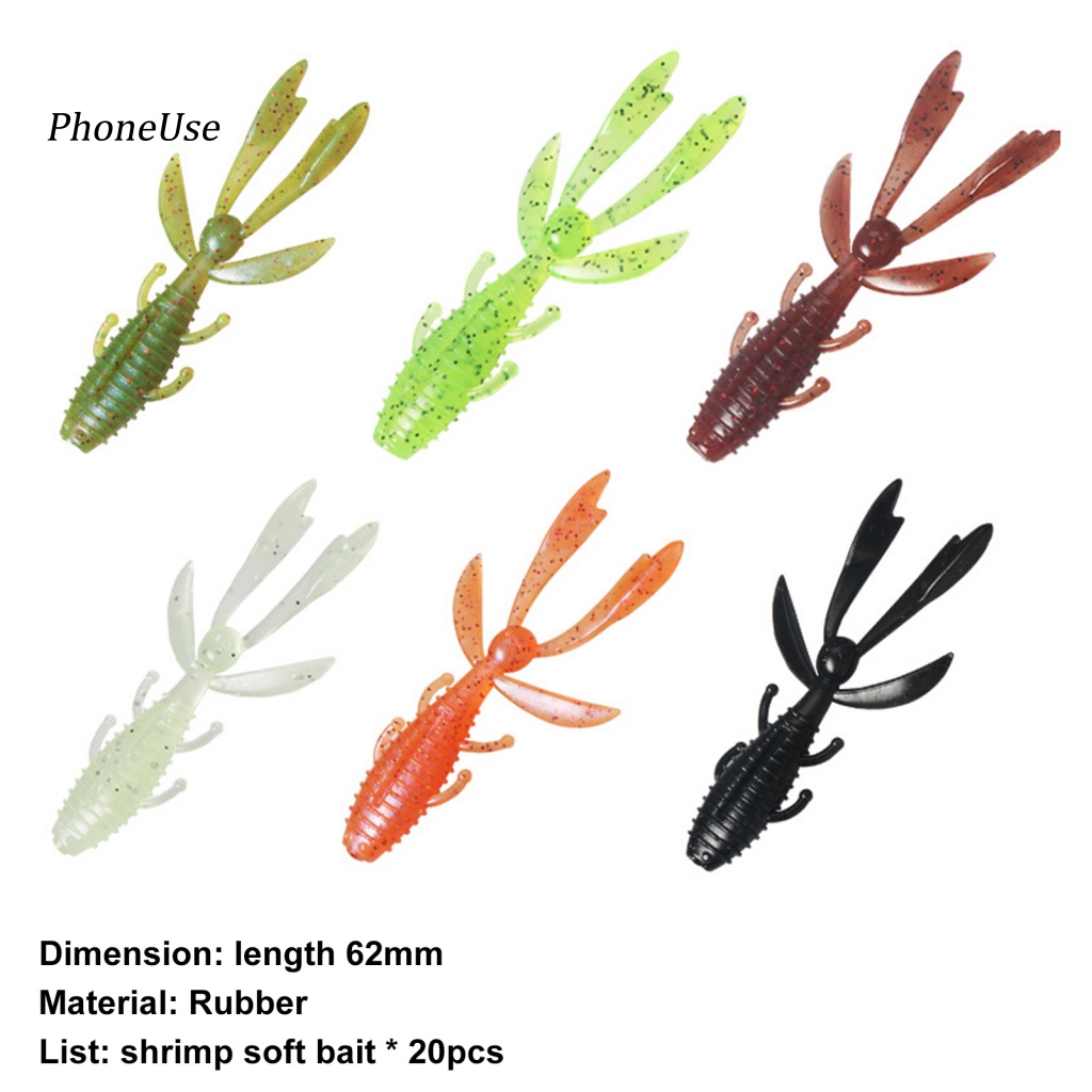 20 Mồi Tôm Giả Câu Cá Bằng Cao Su PU 18g 62mm