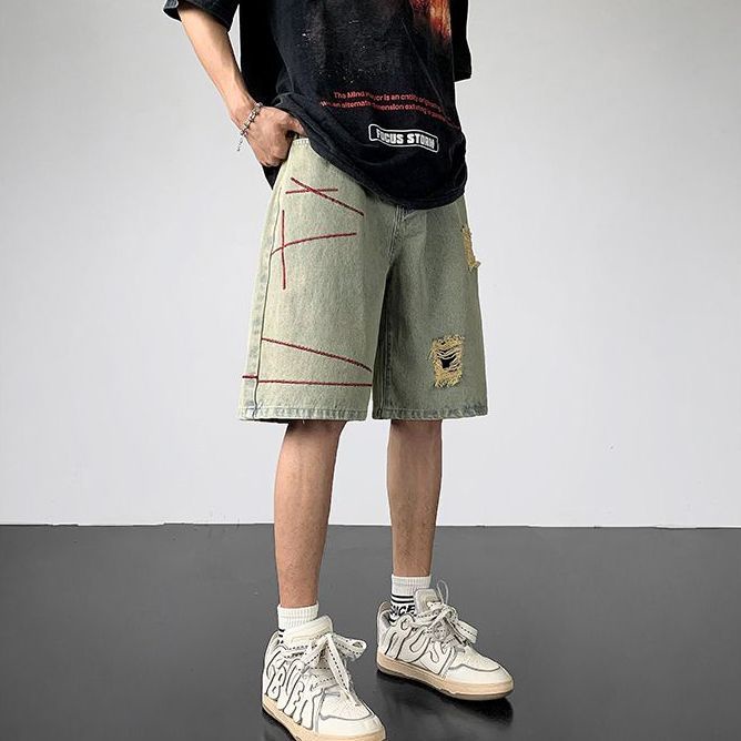 Quần Short Denim Rách Dáng Rộng Thời Trang Mùa Hè 2023 Cho Nam