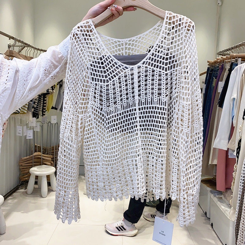 Áo Dệt Kim Chống Nắng Hai Mảnh Cổ Chữ V Thiết Kế Rỗng Phong Cách Bohemian Hàn Quốc Thời Trang Mùa Hè 2023 Mới Dành Cho Bạn Nữ