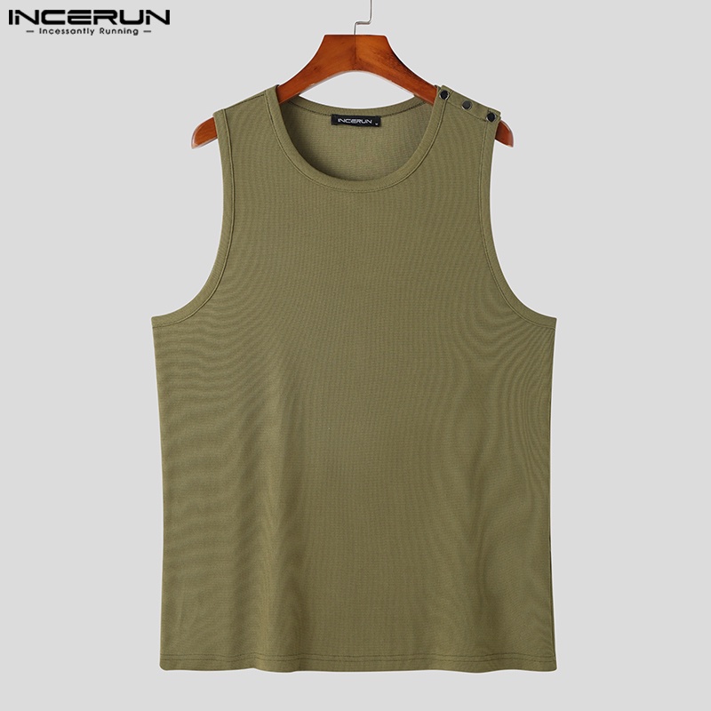 INCERUN Áo Ba Lỗ Màu Trơn Cài Nút 4 Trong 1 Thời Trang Hàn Quốc Cho Nam