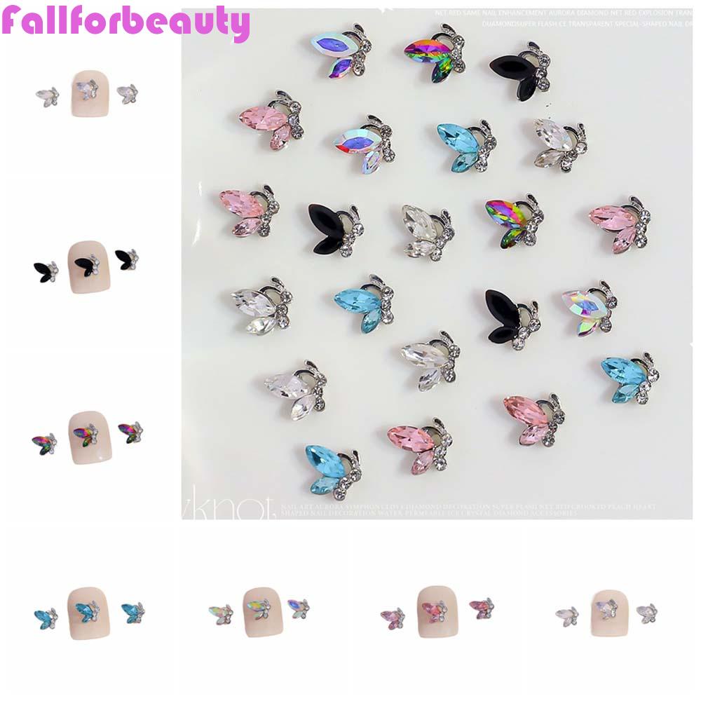 FALLFORBEAUTY Set 3 Phụ Kiện Trang Trí Móng Tay Hình Bướm Đính Đá Xinh Xắn
