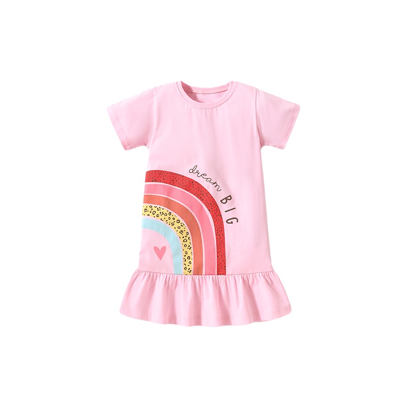 Đầm Cotton Ngắn In Họa Tiết Hoạt Hình Dễ Thương Thời Trang Mùa Hè Cho Bé Gái