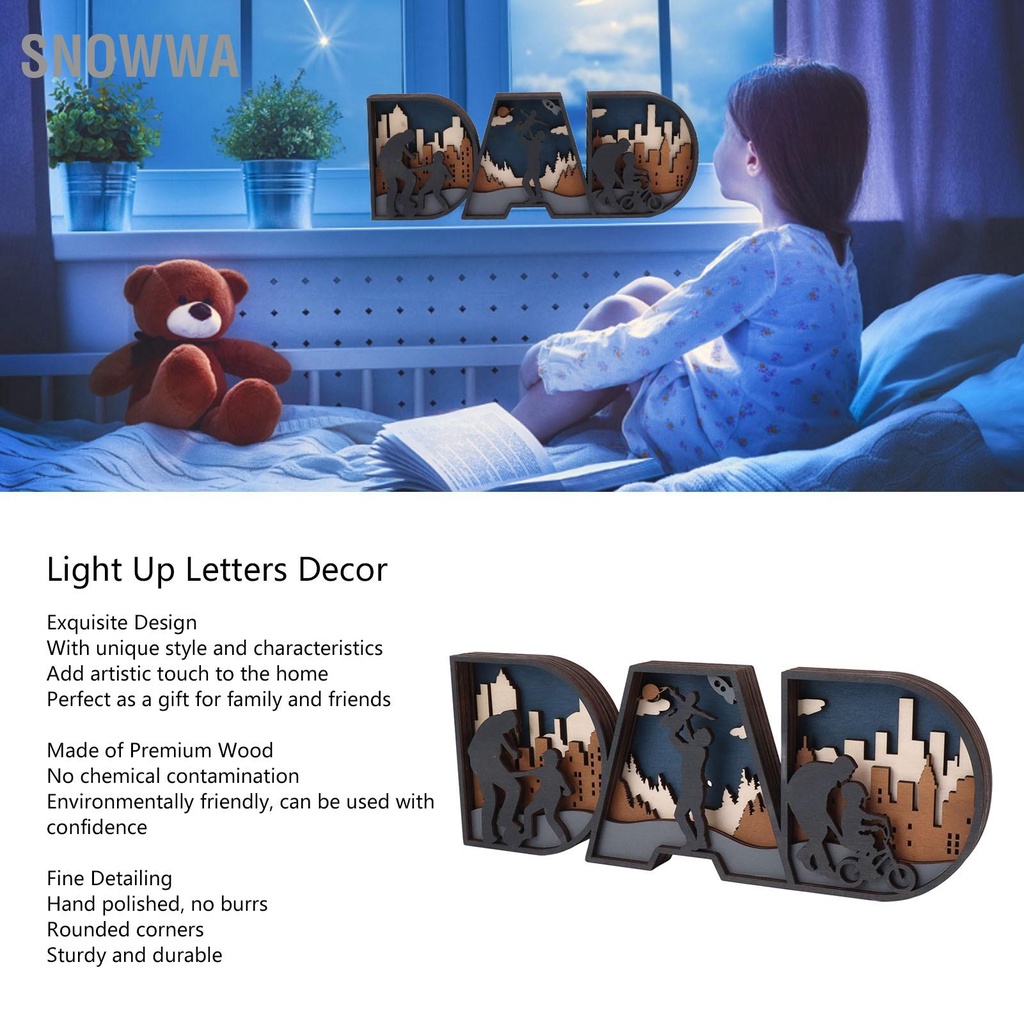Snowwa Thắp sáng các chữ cái Trang trí bằng pin Hoạt động gỗ Các cho cha Dấu hiệu Ngày của Cha