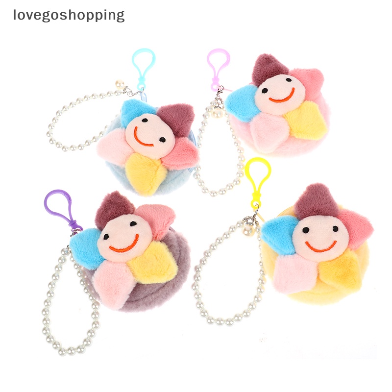 Túi Đựng Tiền Xu / Tai Nghe / Chìa Khóa Mini Hình Bông Hoa Mặt Cười Nhồi Bông Đính Ngọc Trai Dễ Thương