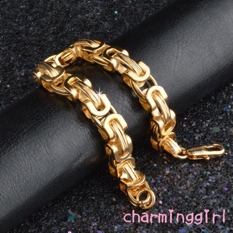 Vòng Tay Mạ Vàng 18K Bằng Thép Không Gỉ Phong Cách Hip Hop Cho Nam