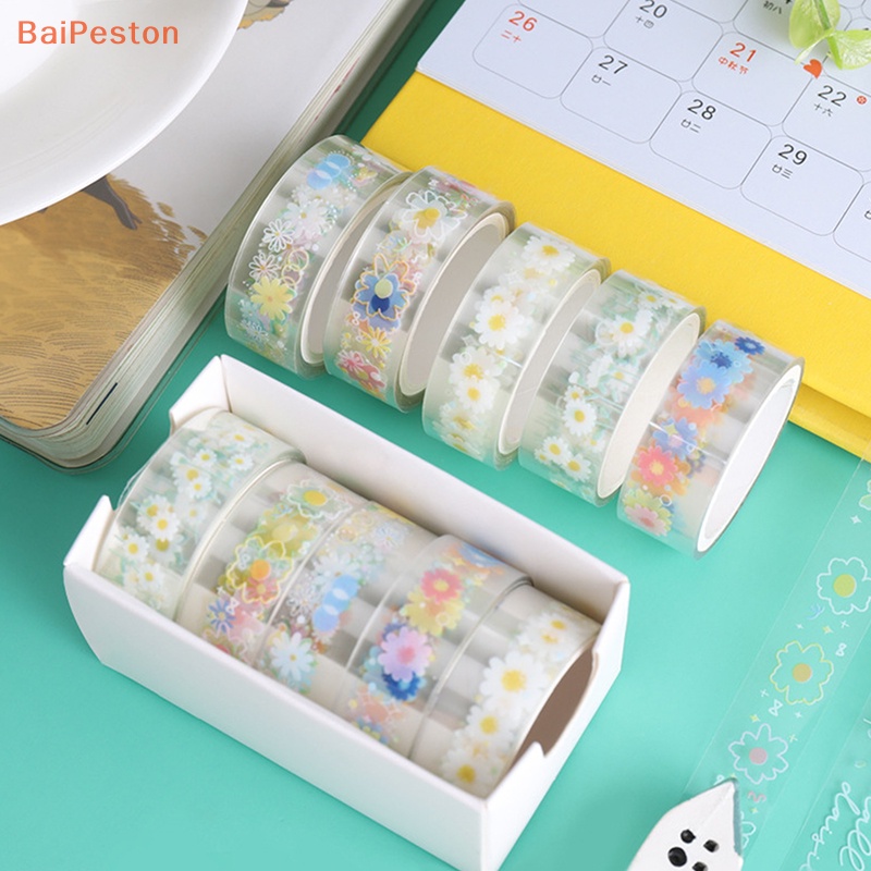 Bộ 5 Cuộn Băng Keo Trong Suốt In Họa Tiết Hoa Cúc Dùng Trang Trí Diy