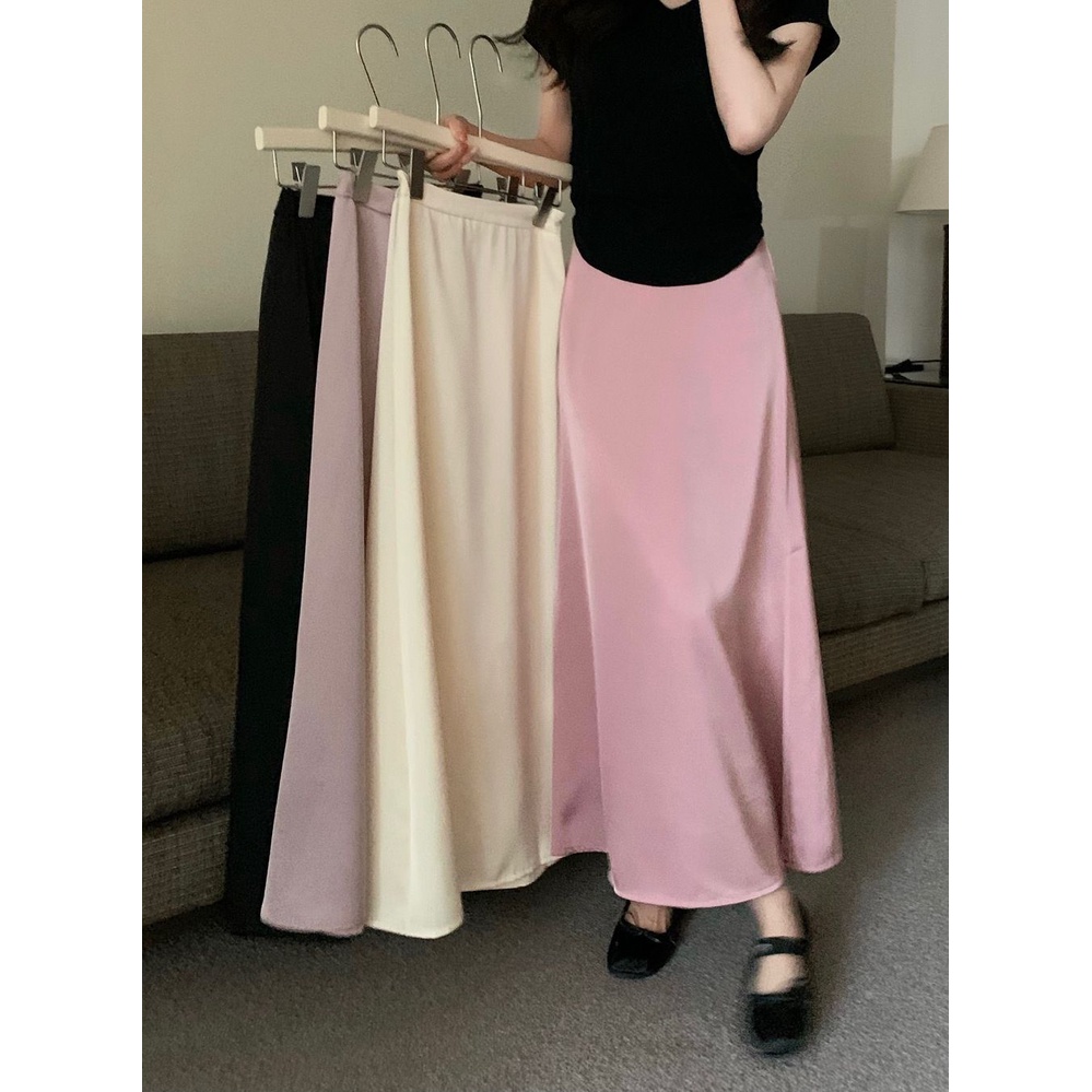 Chân Váy Midi Lưng Cao Bằng Satin Phong Cách Hàn Quốc Thời Trang Mùa Hè Hàng Mới Dành Cho Bạn Nữ