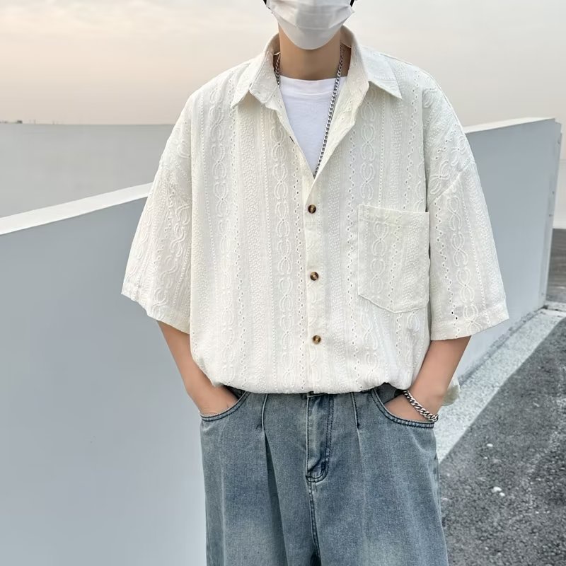 Áo Sơ Mi Tay Lỡ Cổ Vuông Đơn Giản Thời Trang Mùa Hè Dễ Phối Đồ Hàng Ngày Mới Cho Nam