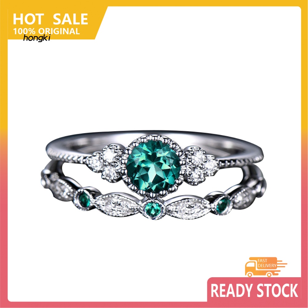 Set 2 Nhẫn Đính Đá Zircon Thời Trang Cho Nữ