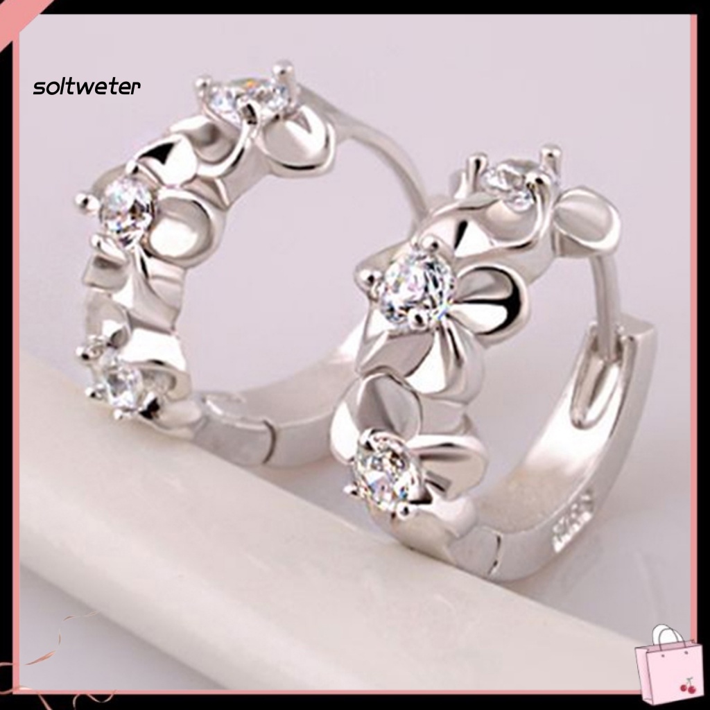 Bông Tai Mạ Bạc Hình Hoa Đính Đá Lấp Lánh Thời Trang Dự Tiệc Cho Nữ