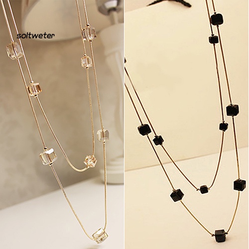 Vòng cổ Hợp Kim Dáng Dài 2 Lớp Đính Đá Hình Vuông Sang Trọng