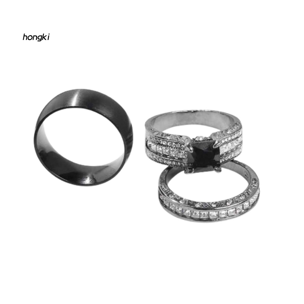 Set 3 NhẫN CặP MặT Vuông ĐíNh Đá Zircon Giả ThờI Trang Cho Nam Nữ