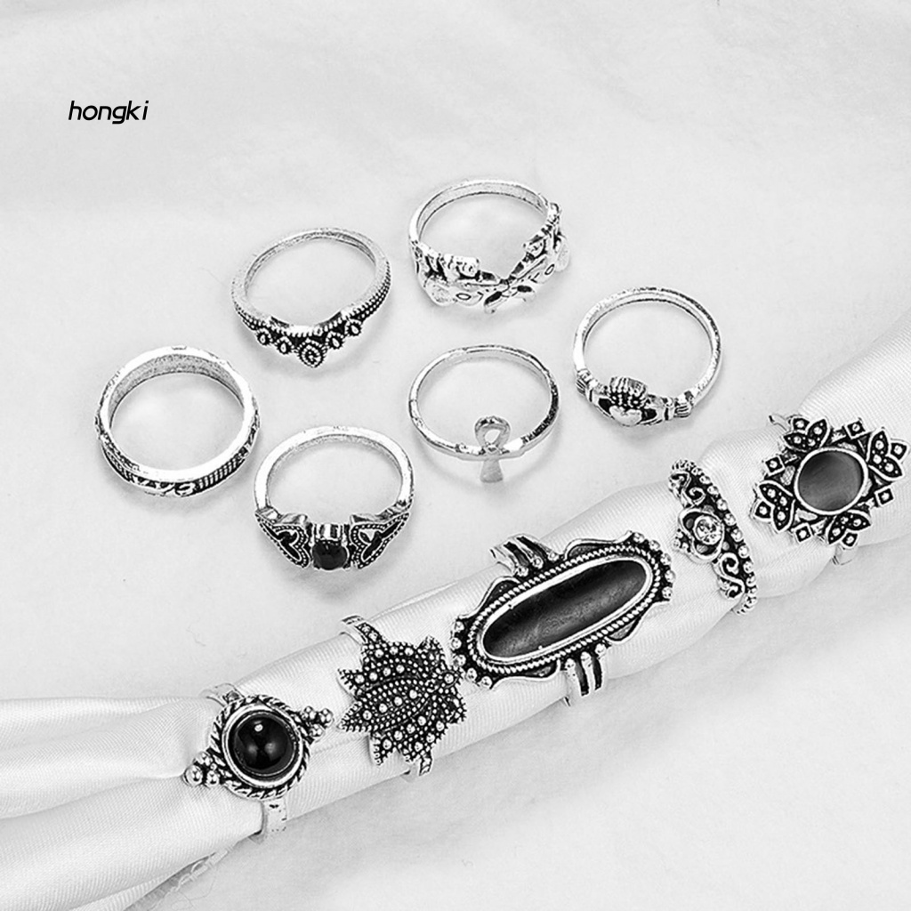 Set 11 NhẫN Đeo KhớP NgóN Tay BằNg HợP Kim ĐíNh Đá MàU Đen NhiềU KiểU DáNg