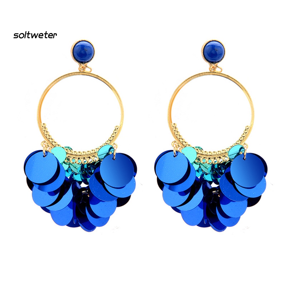 Khuyên Tai Tròn Đính Hạt Phối Tua Rua Phong Cách Bohemian