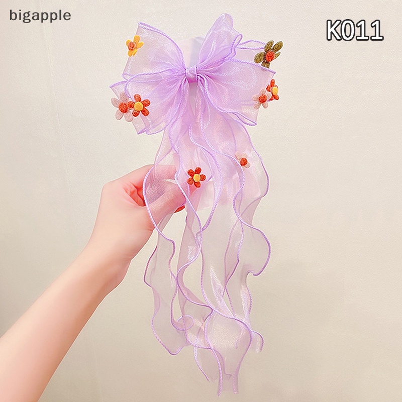 Kẹp Tóc Ruy Băng Dài Đính Hoa Màu Sắc Xinh Xắn Cho Bé Gái