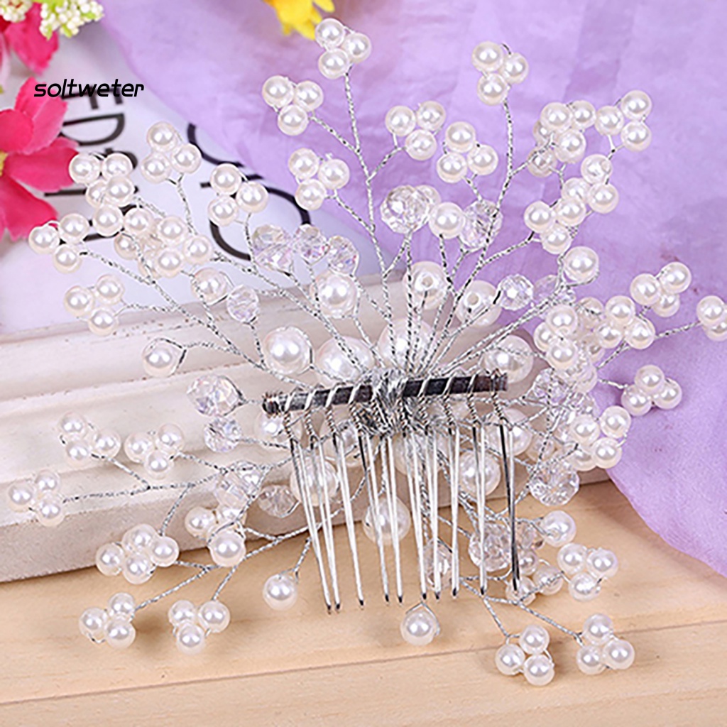 Lược Cài Tóc Hình Hoa Đính Ngọc Trai Nhân Tạo Màu Trắng Cho Cô Dâu