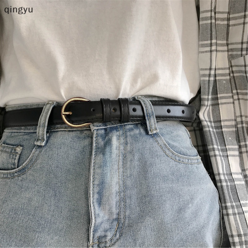 Thắt Lưng Da PU Khóa Vuông Màu Đen Phong Cách Vintage Mới Cho Nữ