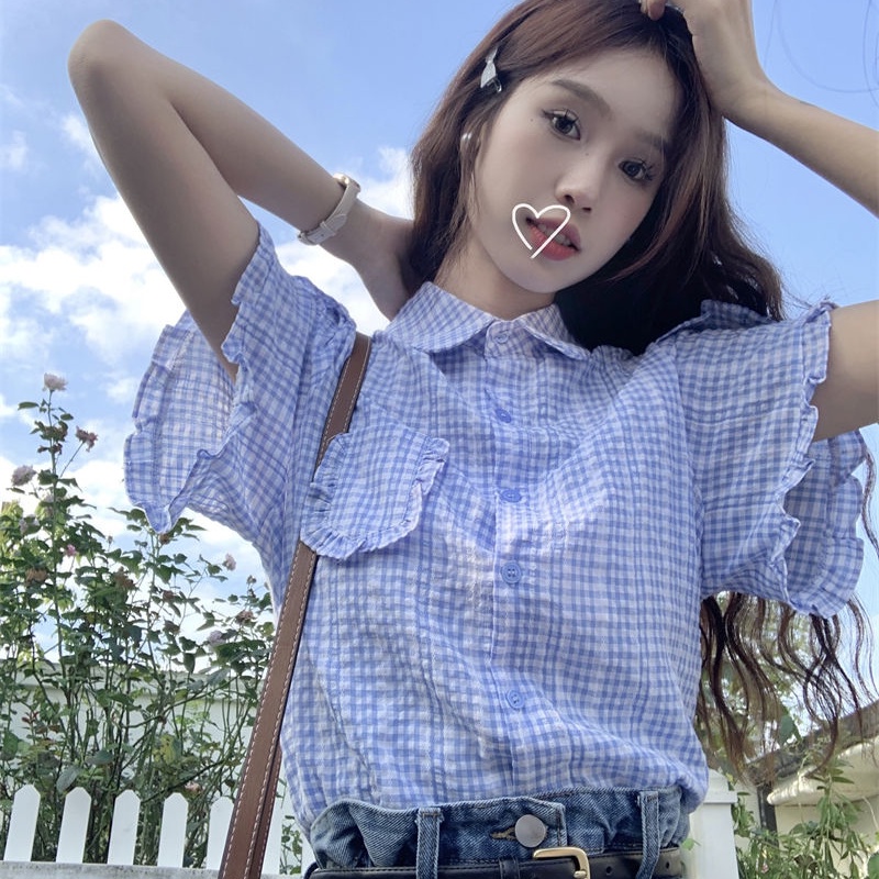 Áo Sơ Mi Ngắn Tay Họa Tiết Ca Rô Thời Trang Mùa Hè Mới Cho Nữ