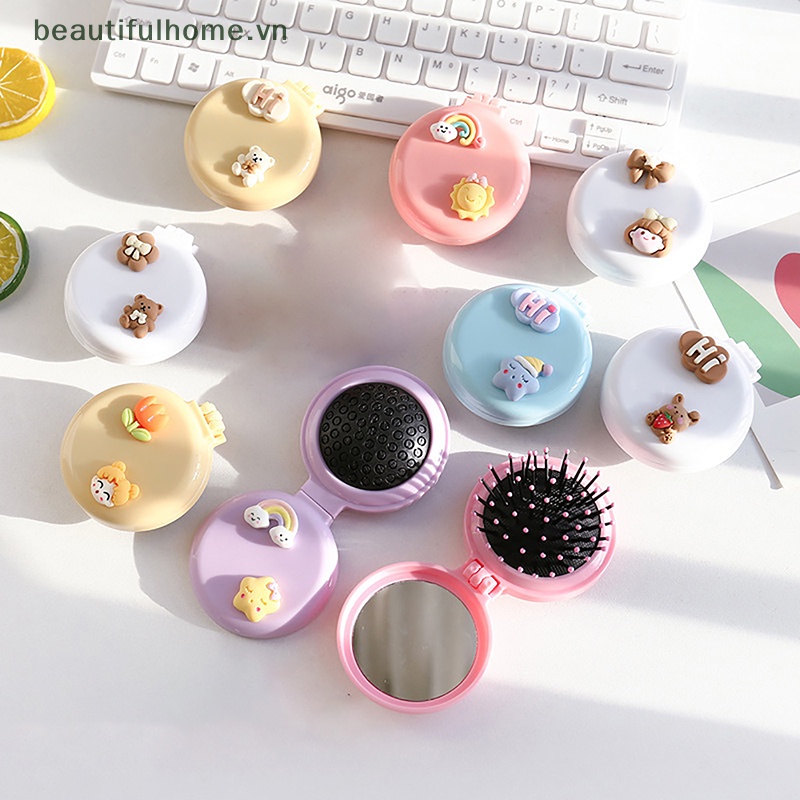 Lược Gấp Có Gương Soi Kích Thước Nhỏ Gọn Tiện Dụng Cho Nữ