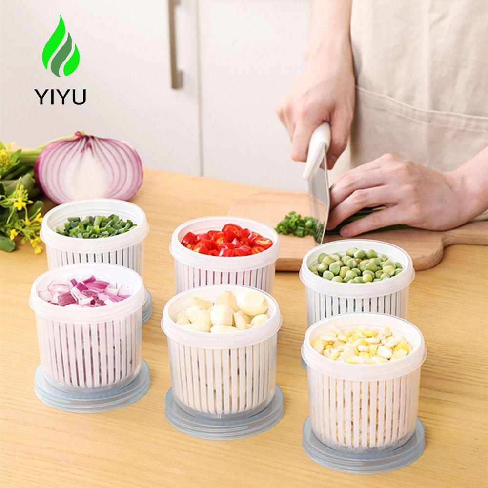 YIYU Hộp Tròn Đựng Hành Tỏi Gừng Tỏi Có Nắp Đậy Kín Thoát Nước Cho Tủ Lạnh Nhà Bếp