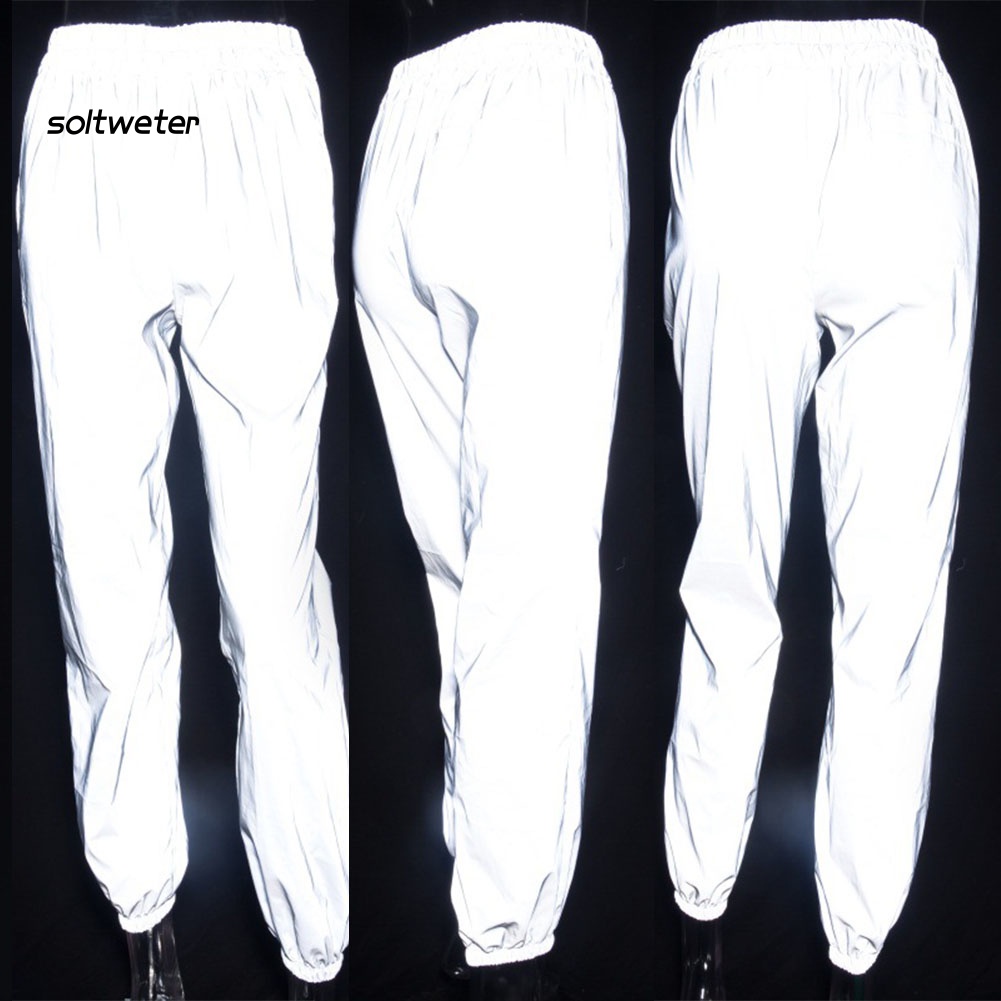 Quần Baggy Dài Lưng Cao Co Giãn Màu Phản Quang Thời Trang Cho Nữ