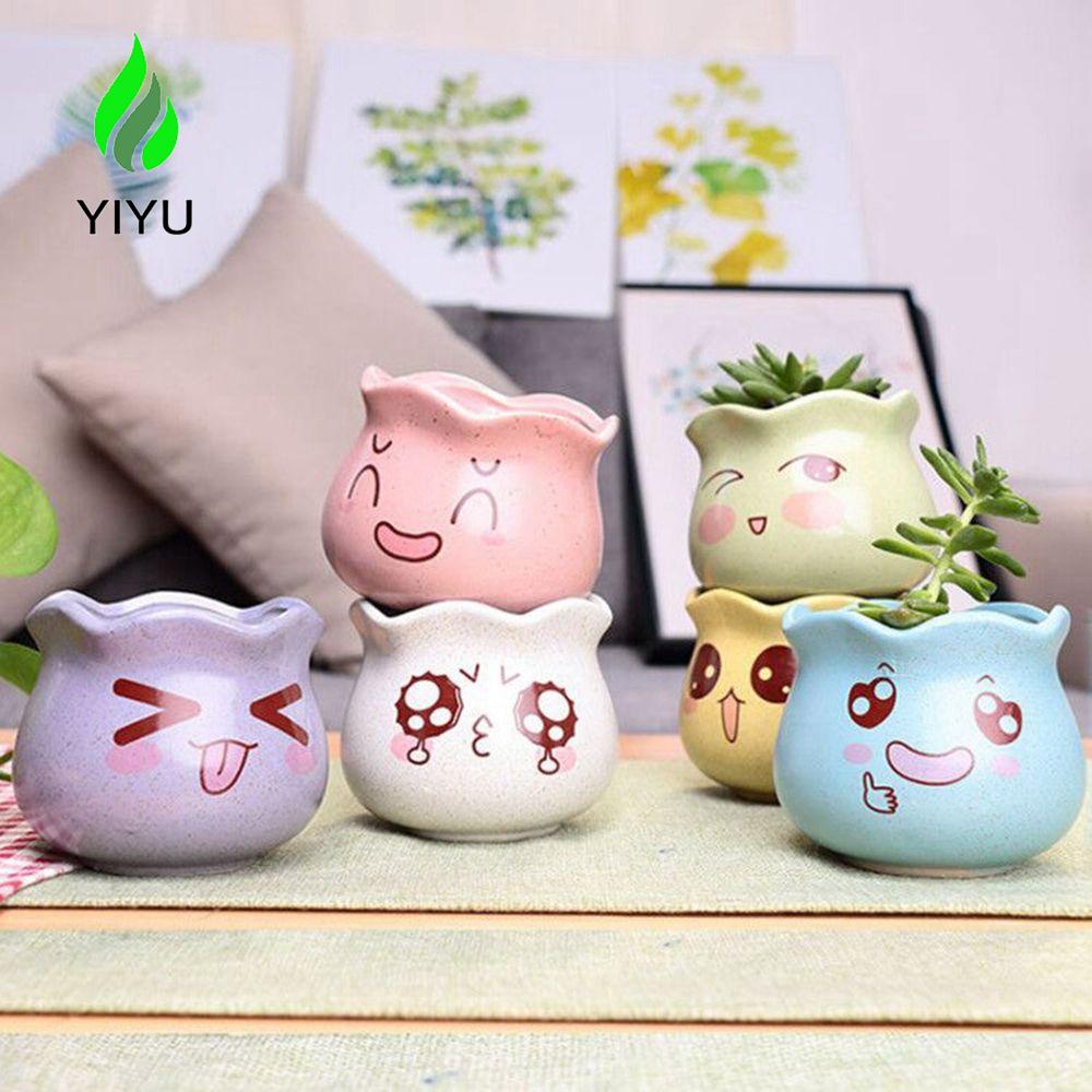 YIYU Chậu Hoa Hình Hoạt Hình Màu Macaron Dùng Trang Trí Văn Phòng / Ban Công / Vườn / Phòng Ngủ