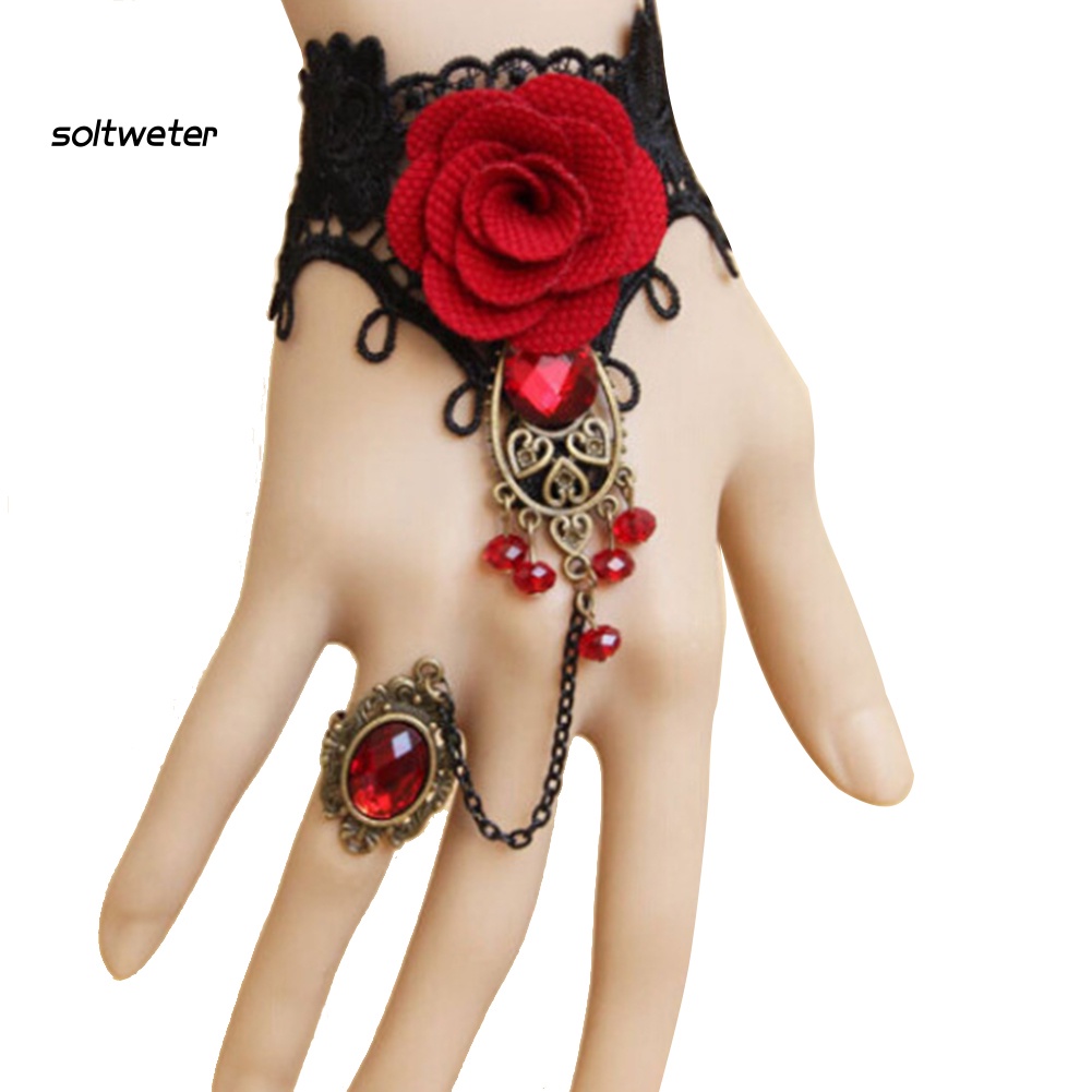 Vòng Tay Ren Hoa Hồng Kèm Nhẫn Có Thể Điều Chỉnh Kích Cỡ
