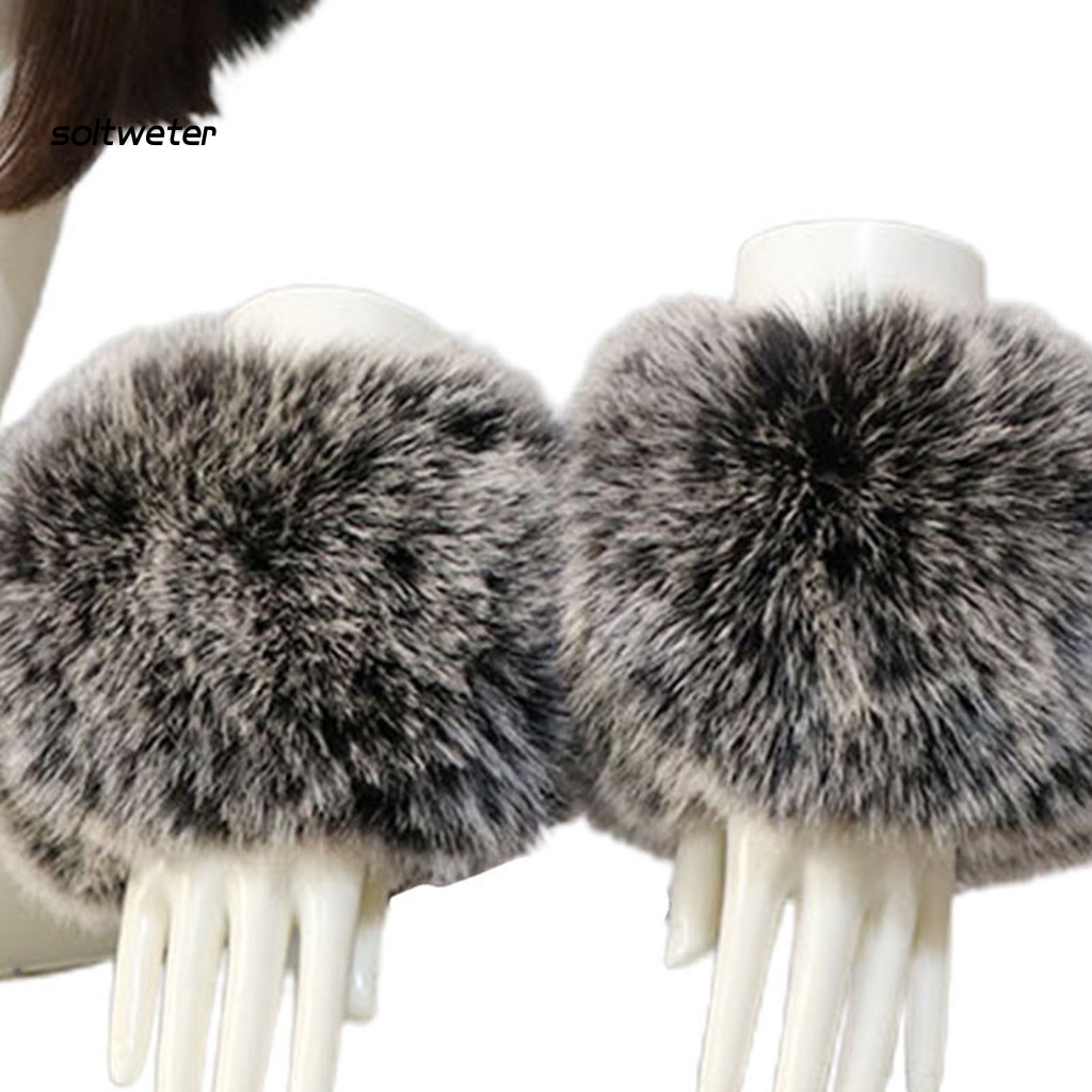 1 Bộ Băng Đô + Găng Tay + Mũ Hở Chóp Phối Lông Giả Màu Trơn Thời Trang Cho Nữ